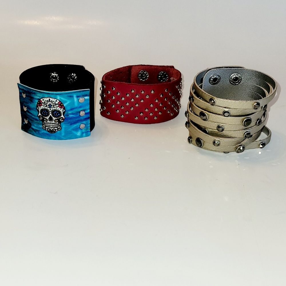 Cuff Bracelets, Bundle of Three 'Bad to the Bone' Snap Closure Cuff Bracelets